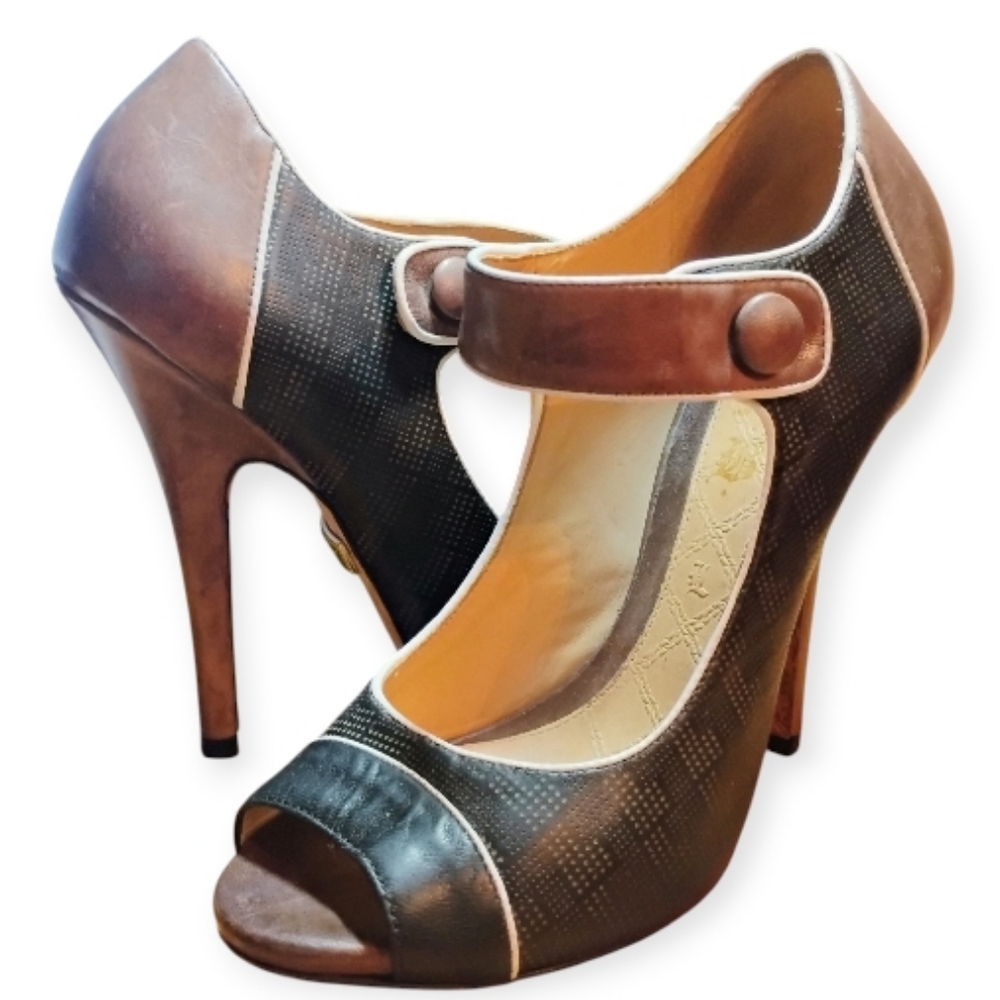 L.A.M.B. Two-Tone Brown and Black Heels